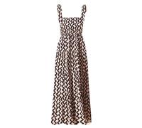 Women's Summer Boho Spaghetti Strap Square Neck Ruffle Casual Flowy Long Dress Beach Swing Party Maxi Dress