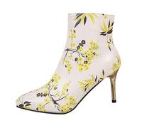 Women's Summer Boots with Heel, Pumps Women's Stiletto Prints High Heels Closed Heel Shoes Elegant Dress Shoes Evening Shoes Classic Ankle Boots Ultralight Bridal Shoes, White, 8 UK