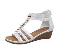 IVACHY Women's Summer Braided Strappy Beaded Flowery Espadrille Wedge Sandals