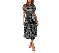 Women's Summer Button Down Midi Dress - Puff Short Sleeve V Neck Floral Ruffle Polka Dot Print Loose Boho Swing Shirt Dresses,Sexy Deep V-Neck Dress Petite A Line Dresses for Women Red,u2964k