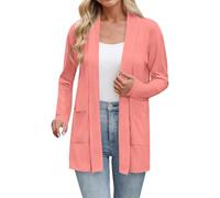 Women's Summer Cardigan Casual Lightweight Open Front Plain Long Sleeve Cardigans Holiday Travel Lounge Blouse Tops with Pockets High Low Hem Rose Gold