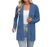 Women's Summer Cardigan Casual Lightweight Open Front Plain Long Sleeve Cardigans Holiday Travel Lounge Blouse Tops with Pockets High Low Hem Sky Blue