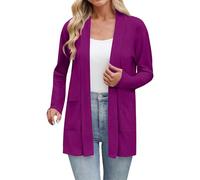 Women's Summer Cardigan Casual Lightweight Open Front Plain Long Sleeve Cardigans Holiday Travel Lounge Blouse Tops with Pockets High Low Hem Dark Purple