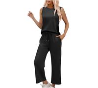 Women's Summer Casual 2 Piece Outfits Loose Sleeveless Tank Tops Wide Leg Pants Sets Summer Vacation Travel Tracksuit Soft Cozy Loungewear Sweatsuit Comfy Lounge Sets