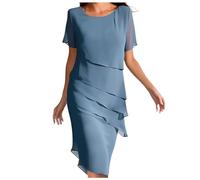 Womens Summer Casual Dress Chiffon Short Sleeve A-Line Wrapped Cocktail Party Wedding Guest Work Dress Flared Flowy Dresses for Women UK 2025