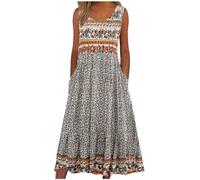 Women's Summer Casual Dresses Clearance Basic Dresses Ladies Fashion Sexy Sleeveless Pockets Round Neck Floral Print Dress Loose Beach Holiday Vacation Bohemian Midi Sundress Beachdress Dress