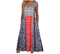 Women's Summer Casual Dresses Clearance Basic Dresses Ladies Fashion Sexy Sleeveless Pockets Round Neck Floral Print Dress Loose Beach Holiday Vacation Bohemian Midi Sundress Beachdress Dress