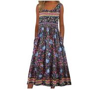 Women's Summer Casual Dresses Sale Clearance Basic Dresses Ladies Fashion Sexy Sleeveless Pockets Round Neck Floral Print Dress Loose Beach Holiday Vacation Bohemian Midi Sundress Beachdress Dress