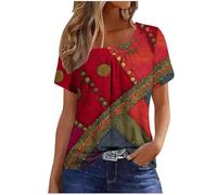 Womens Summer Casual Floral T Shirts Loose Short Sleeve Tunic Top Square Neck Pleated T-Shirt Blouse for Leggings Classic Tops Ladies Tops Summer Going Out Tee Shirts UK Size