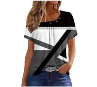 Womens Summer Casual Floral T Shirts Loose Short Sleeve Tunic Top Square Neck Pleated T-Shirt Blouse for Leggings Classic Tops Ladies Tops Summer Going Out Tee Shirts UK Size