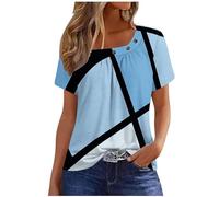 Womens Summer Casual Floral T Shirts Loose Short Sleeve Tunic Top Square Neck Pleated T-Shirt Blouse for Leggings Classic Tops Ladies Tops Summer Going Out Tee Shirts UK Size