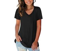 Womens Summer Casual Oversized T Shirt Womens Blouse V Neck Tops with Button Ladies Summer Chiffon 3/4 Bell Sleeve T Shirts Padded Bikini Tops for Women UK Blouse (Black, XL)