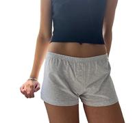 Women's Summer Casual Pajama Shorts Solid Color/Floral/Heart/Striped Lounge Shorts Wide Leg Boxers Boyshorts (Beige, M)