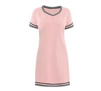Women's Summer Casual Soft And Comfortable Round Neck Loose Contrast Color Short Sleeved Color Nightdress plus Size Christmas Shirts Pink