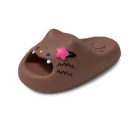 Women's Summer Cat Face Slippers with Big Eyes, Lightweight EVA Non-Slip Sandals for Indoor Shower and Home Use, Quick-Dry Material Available (Coffee, 5)