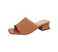 Women's Summer Chic and Comfortable Wedge Heel, Women's Comfortable and Elegant Shoe, Wedding Evening Slipper, Minimalist Slipper Solid/Plain, Flip Flops - Large Size Block Flip Flops, Brown, 9.5 UK