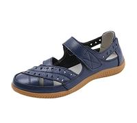 Women's Summer Closed Toe Casual Leather Sandal Cutout Comfort Adjustable Ankle Strap Orthopedic Fisherman Beach Shoes (Blue, 7)