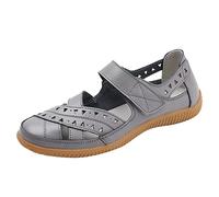 Women's Summer Closed Toe Casual Leather Sandal Cutout Comfort Adjustable Ankle Strap Orthopedic Fisherman Beach Shoes (Grey, 7)