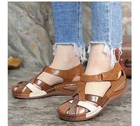 Women's Summer Closed Toe Sandals Casual Bohemia Gladiator Hollow Wedge Sandals Comfortable Ankle Strap Womens Sandles Outdoor Non-Slip Platform Sandals,Brown,US4.5/EU35