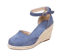 Women's Summer Comfort Sandals, Suede Strap, Block Heel, Round Toe, Wedding Shoes, Comfortable Fit, Elegant Appearance Summer Shoes for Outdoor, Holiday, Leisure & Everyday Use, blue, 10 UK
