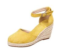 Women's Summer Comfort Sandals, Suede Strap, Block Heel, Round Toe, Wedding Shoes, Comfortable Fit, Elegant Appearance Summer Shoes for Outdoor, Holiday, Leisure & Everyday Use, yellow, 2/2.5 UK