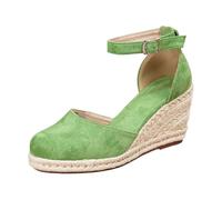 Women's Summer Comfort Sandals, Suede Strap, Block Heel, Round Toe, Wedding Shoes, Comfortable Fit, Elegant Appearance Summer Shoes for Outdoor, Holiday, Leisure & Everyday Use, Green, 6 UK