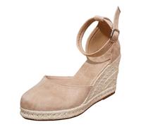 Women's Summer Comfort Sandals, Suede Strap, Block Heel, Round Toe, Wedding Shoes, Comfortable Fit, Elegant Appearance Summer Shoes for Outdoor, Holiday, Leisure & Everyday Use, beige, 2/2.5 UK