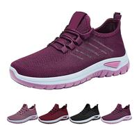 Women's Summer Comfort Trainers, Breathable Canvas Trainers - Lightweight and Airy Woven Fabric Sneakers, Versatile Soft Trainers, Comfortable Casual Shoes for Summer Season, Red, 4 UK