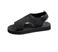 Women's Summer Comfortable Flat Sandals Thick Sole Sport Open Toe Open Toe Slip On Plus Size Knitted Mesh Openwork Rhinestone Visual | for Outdoor, Beach, Walking, Daily, Casual, 01 Black, 6 UK