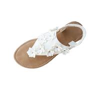 Women's Summer Comfortable Flat Sandals with Rhinestone Appliques Flowers and Rhinestones Decorative Slingback Open Toe Plain Sole Flat Sole for Beach Casual Holiday Seaside Summer, 01 White, 4 UK
