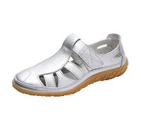 Women's Summer Comfortable Flat Sandals - Women's Sandals Closed Toe Soft Wedge Heel Casual Shoes Flat Naked Feet Orthopedic Shoes Chic Slide Lightweight Bare Feet, Silver, 6 UK