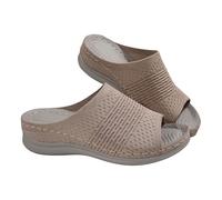 Women's Summer Comfortable Orthopaedic Slipper, Comfortable Easy to Put On, Lightweight Openwork Slipper, Casual Breathable Slippers, Minimalist Funky Flip-Flops, Flat Walking Flip-Flops, beige, 9.5