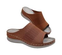 Women's Summer Comfortable Orthopaedic Slipper, Comfortable Easy to Put On, Lightweight Openwork Slipper, Casual Breathable Slippers, Minimalist Funky Flip-Flops, Flat Walking Flip-Flops, Brown, 9.5