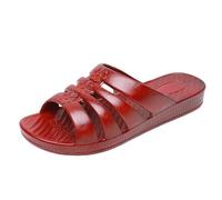 Women's Summer Comfortable Peep Toe Sandals Leather Slippers Slip-On Mules Lightweight Breathable Sandals Flat Comfortable Women's Sandals Slingback Slippers Non-Slip Summer Sandals, Red (watermelon