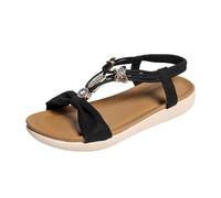 Women's Summer Comfortable Sandals Bohemian Open Toe with Bow Decorative Ornament Butterfly and Rhinestone Decorative Strap Back Flat Sole Bohemian Style for Beach Casual Holiday, 01 Black, 8 UK