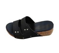 Women's Summer Cork Wedge Sandals - Elegant Beach Beach Slippers Fishmouth Slippers Studded Platform Slippers Wide Plant Lightweight Comfortable Casual Shoes for Holiday, Black, 9 UK
