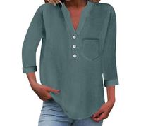 Women's Summer Cotton Linen Cap Sleeve T-Shirt Button V Neck Tunic Tops Lounge Baggy Solid Plain Casual Shirts Trendy Blouse Green, 5XL