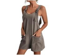 Women's Summer Cotton Linen Shorts Jumpsuits Baggy Adjustable Wide Strap Jumpsuit with Double Pockets Casual Smart Sleeveless Dungaree Sexy Playsuit Shorts Women Lightweight Breathable Short Romper