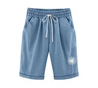 Women's Summer Cotton Linen Trousers Plus Size High Waisted Shorts Drawstring Sweatpant Lacing Beach Workout Pocket Five Point Pants Plus Size Women's Shorts Dailywear Loose-fit Crop Pant Blue