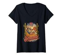 Women's Summer Cotume Fireworks 4th July Skeleton Drinking Beer V-Neck T-Shirt