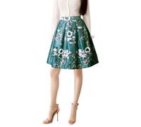 Women's Summer Cute High Waist Ruffle Embroidered Cocktail Bridesmaid Floral Print Swing Beach Mini Skirt (UK, Alpha, S, Regular, Regular, Green Flower Sping)