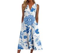 Women's Summer Dress Elegant - Dresses Women's Summer Dress Sexy V-Neck Sleeveless Tank Dress Floral Pattern Maxi Dresses with Pockets Flowing Ball Dress Comfortable Tunic Dress Beach Casual Dresses