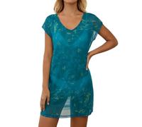 Women's Summer Dress, Elegant Short Sleeve Printed Tunic Dress for Layering Over a Lightweight Mesh Swimsuit, Ideal for the Beach or for a Flowy Look