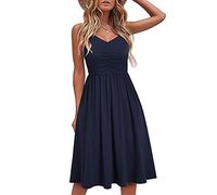 Womens Summer Dress Lady V Neck Spaghetti Strap Sleeveless Strappy Tunic Boho Floral Print Beach Dresses Girls Casual Vintage A Line Flowy Beach Holiday Tunic Sundress S-XL