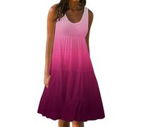 Women's Summer Dress Plus Size Boho Midi Dresses Casual Sleeveless Sundress Bohemian Pleated Beach Dress Ladies Flowy Holiday Swing Loose Fit Dresses for Party Evening Hot Pink