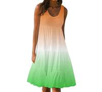 Women's Summer Dress Plus Size Boho Midi Dresses Casual Sleeveless Sundress Bohemian Pleated Beach Dress Ladies Flowy Holiday Swing Loose Fit Dresses for Party Evening Green