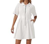 Women's Summer Dress, Short Sleeve, Beach Dress with Lapel Collar with Zip, Loose Fit, Casual, Solid Colour, Everyday Classics, Streetwear, Chic and Elegant, Comfortable Basic Dress