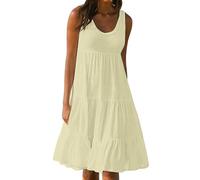 Women's Summer Dress UK Sale Clearance Plus Size Boho Midi Dresses Deal of The Day Casual Sleeveless Sundress Bohemian Pleated Beach Dress Ladies Flowy Holiday Swing Loose Dresses for Party Evening