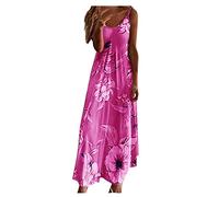 Women's Summer Dress, V-Neck, Sleeveless, Floral Swing Dress, Adjustable Spaghetti Straps, Midi Dress, Beach Dress, Boho Dress, Strappy Dress, Women's Summer Maxi Dresses, Sexy Dress, hot pink, 4XL