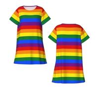 Women's Summer Dress with Rainbow Stripes - Casual A-line Dress with Short Sleeves Colourful Casual Dress for Beach and Everyday Use, style_d01 multicolor, S